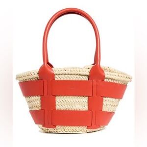 Demillier. Santorini Mini.Bright Red Leather wraps a beautiful straw basket bag
